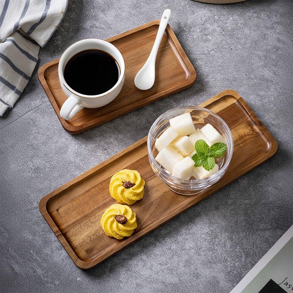 Eco-Friendly Acacia Wood Tea Tray Coffee Heat Resistant Wooden Tray Plate Japanese Style Irregular Dessert Plate Party Serving