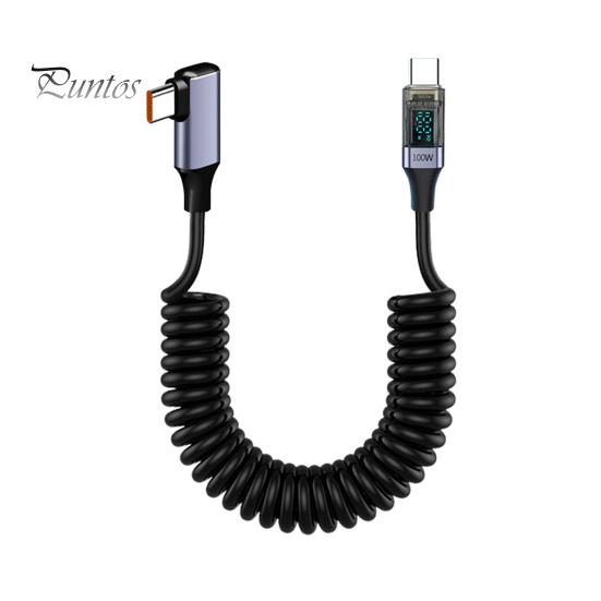 

Зарядный кабель с цифровым дисплеем, передача данных 480 Мбит/с, универсальный Type-C, 90-градусный, 100 Вт, пружинный кабель для быстрой зарядки серый