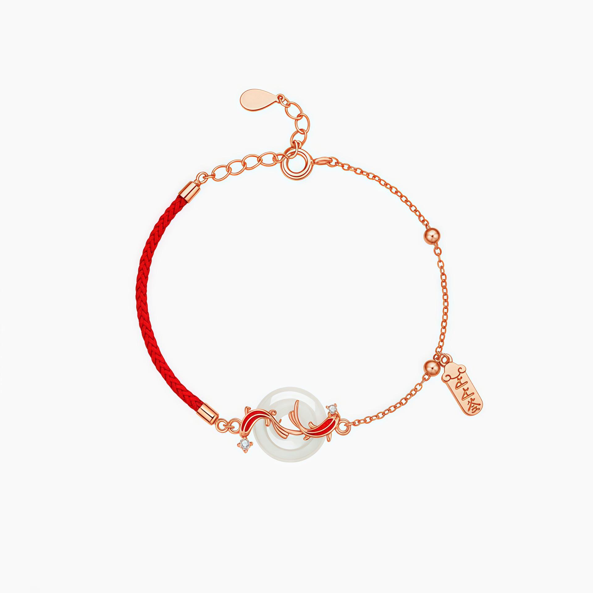 Sterling Silver Hetian Jade Koi Fish Bracelet: Elegant Fashion Gift for Him or Her Sterling Silver