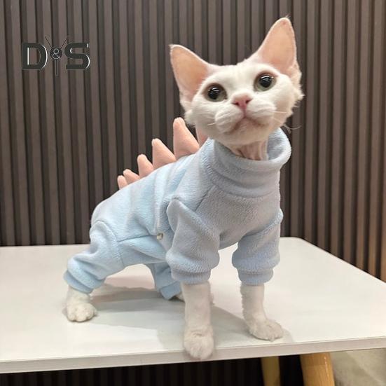 Dinosaur Cat Clothes Winter Sphynx Cat Pajamas Costume Soft Fleece Warm Cat Jacket for Indoor Hairless Cats