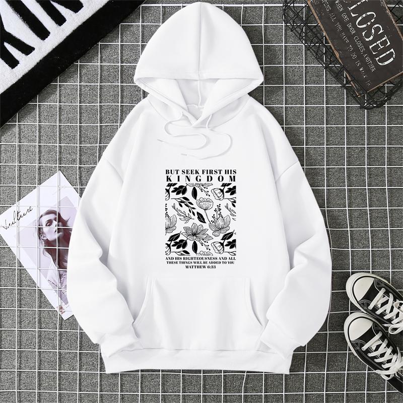 Street Fashion Lotus Flowers Printed Pattern Hoodie American Goth Hip-Hop Loose Casual Versatile Oversized Pullover Women