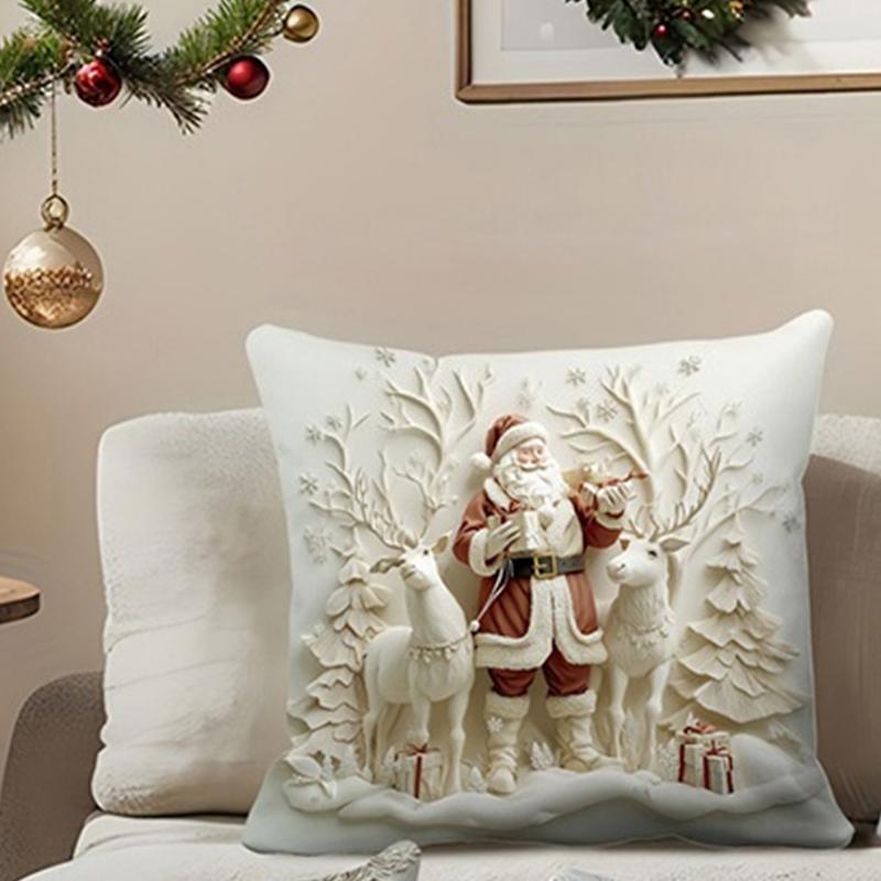 

Christmas Santa Snowman 2D Printed Throw Pillow Covers, Xmas Decorative Cushion Cases for Home Sofa 16x16Inch
