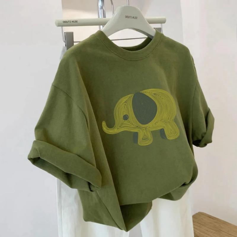 Fashionable Round Neck Short Sleeve Pullover 2025 New Women's Printed Loose Casual Versatile Elegant and Comfortable Top