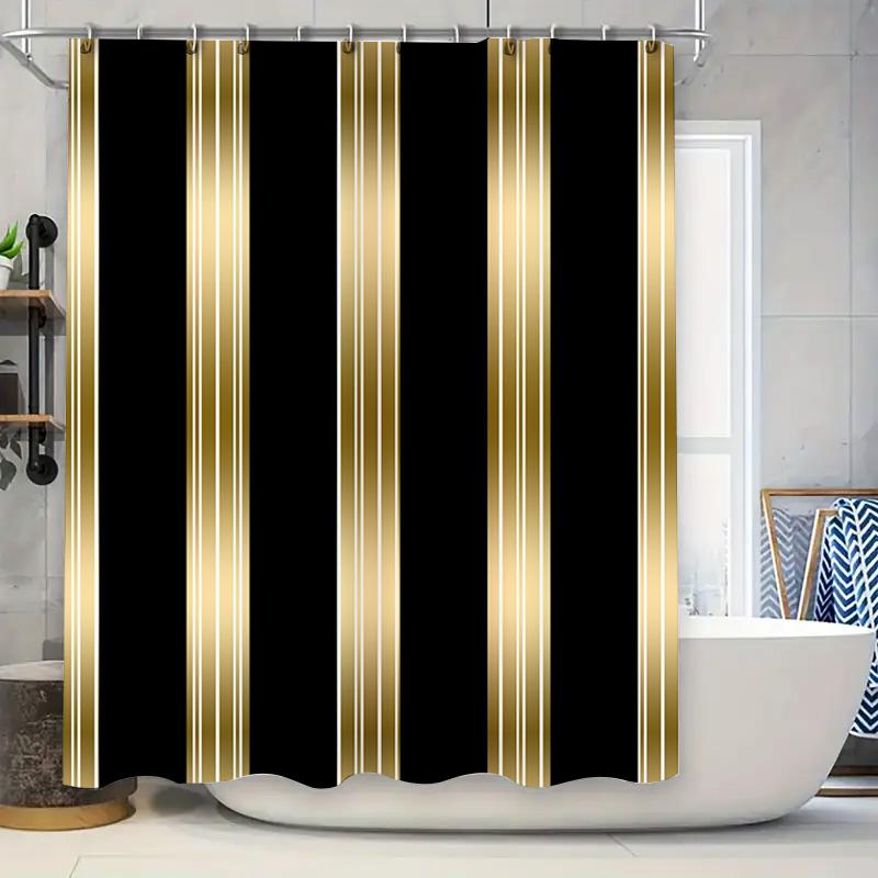Moderner schwarz-gold gestreifter Duschvorhang - Kreatives lineares Geometriedesign - Innen-Heim-Badezimmer-Dekor - Künstlerischer Badvorhang