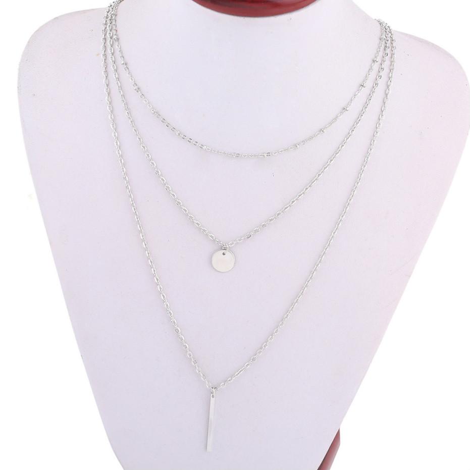 Multi\-Layer Bar Pendants Necklace Y Curve Bar Alloy Choker Sequin Thin Three Layers Neck Chain