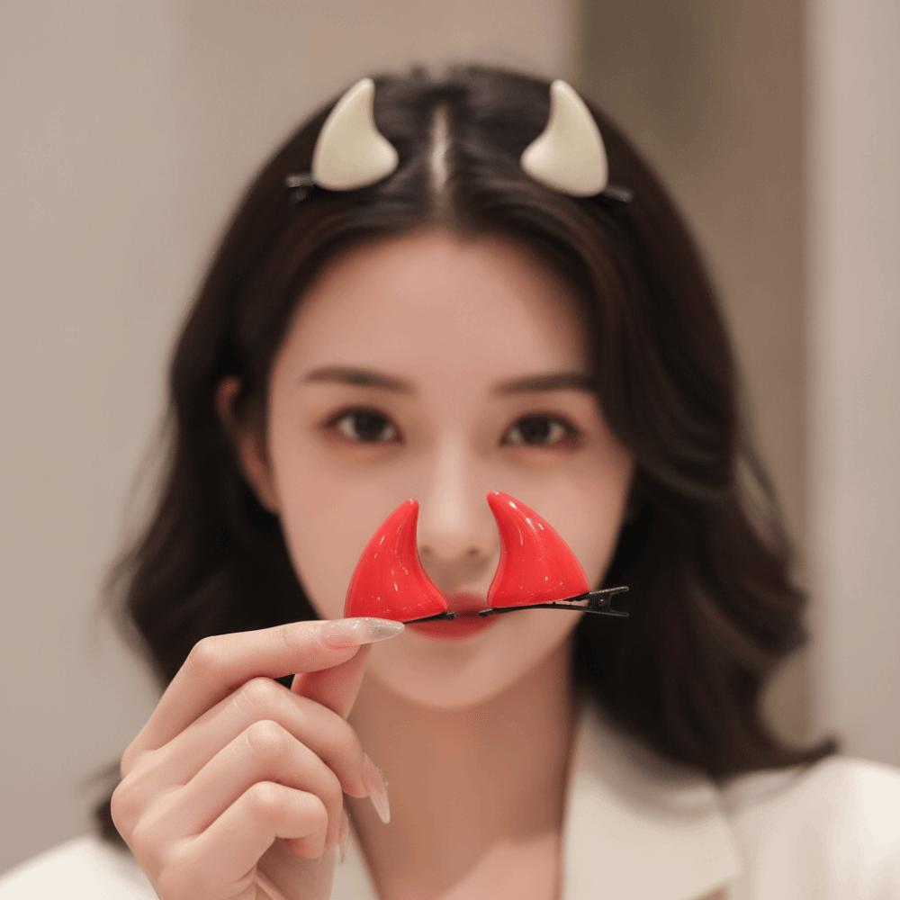Miniature Demon Horn Barrettes Glossy Ox Horn Hair Clips Devil Horn Hairpins Daily Styling