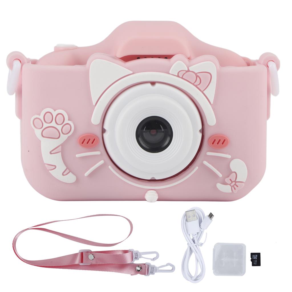 Children Camera 40MP Cartoon Cat Photograph Camera with Puzzle Games Birthday GiftsPink