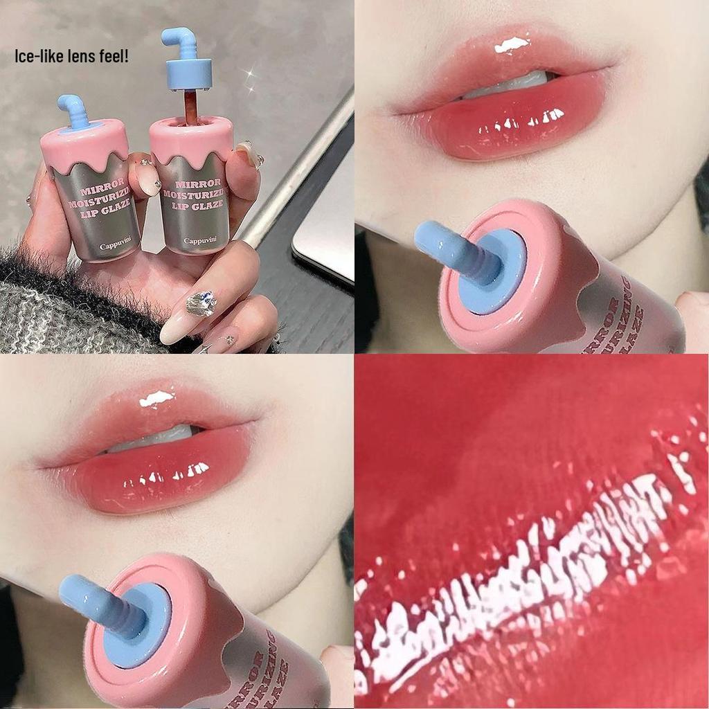CAPPUVINI Cute Straw Cup Lip Glaze: Long-Lasting, Watery Mirror Finish Student Lip Gloss