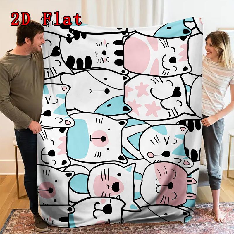 Cozy Cute Cartoon Cat & Animal Print 2D Flat Pattern Flannel Blanket High Quality All Seasons Warmth and Comfort Perfect for Christmas Gifts.