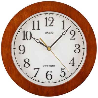 Wall Clock Radio Wave Brown Diameter Analog Wooden Frame Second Hand Stops At Night 23.5cm IQ-1107J-5JF
