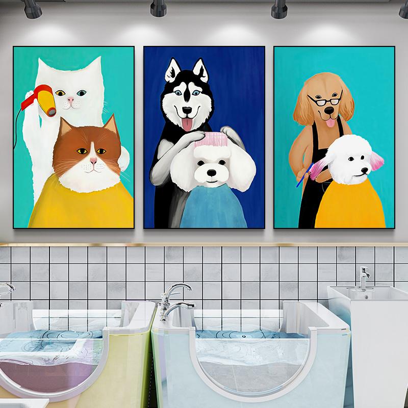 Funny Cartoon Animal Poster Modern Nordic Wall Art Dog Cat Beauty Salon Canvas Painting Cat Playing Guitar Print Home Room Decor