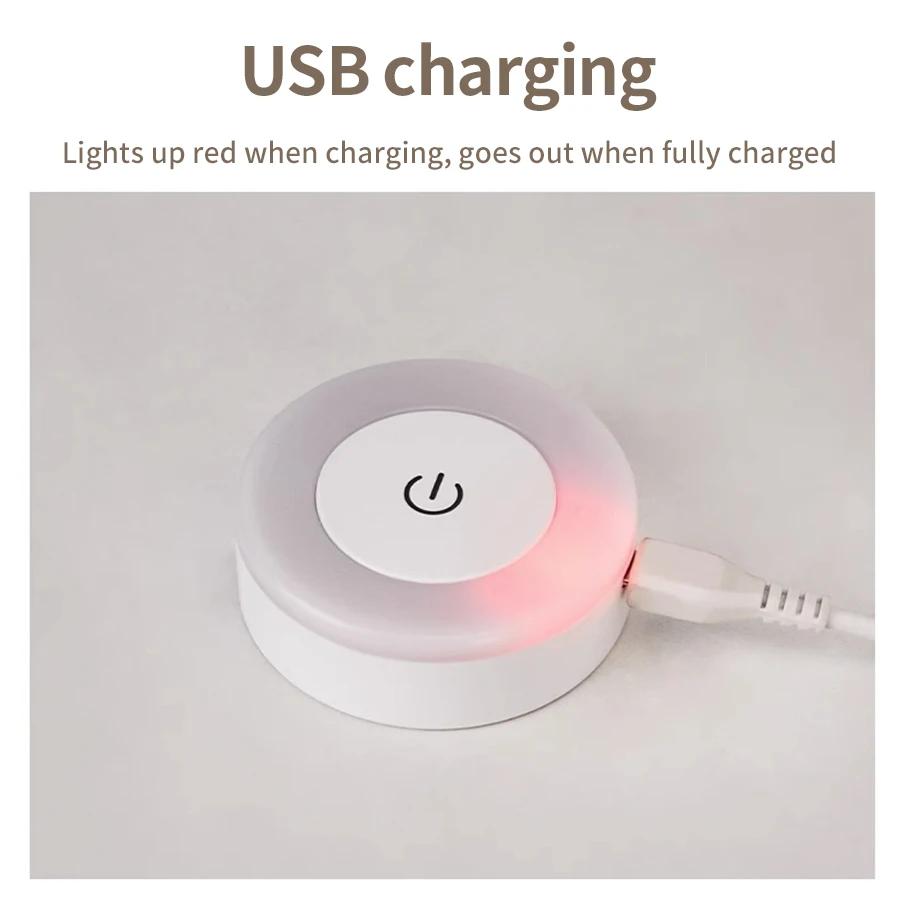 6CM Round Rechargeable LED Night Light Touch Sensor 3 Color Dimmable Wall Lamp for Bedroom Cabinet Closet Kitchen Staircase