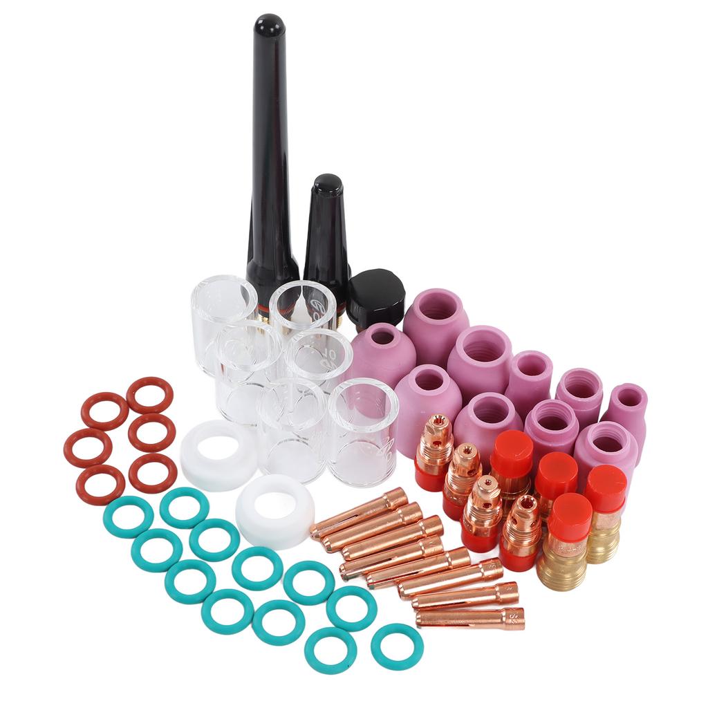 Set de accesorii pentru sudură TIG, 55 de bucăți, conector cu cupă de sticlă, clemă electrod, capac frontal PTFE pentru WP 17 18