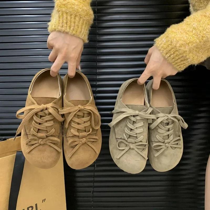 Ladies Shoes  -tied Women's Vulcanize Shoes Outdoor Women Sneakers Bow Tie Round Toe Low Flat with Women's Casual Shoes