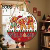 Rustic Christmas Wall Art Hanging Sign, Round Wooden Welcome Cute Dog Gingerbread Retro Holiday Wood Plaque Man Sign for Front Door Porch Decor