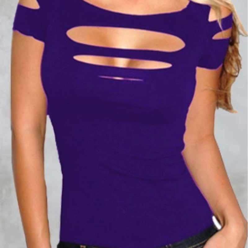 Premium Quality Summer Women's T-shirt Short Sleeve Broken Style Stretch Blouse For Nightclub