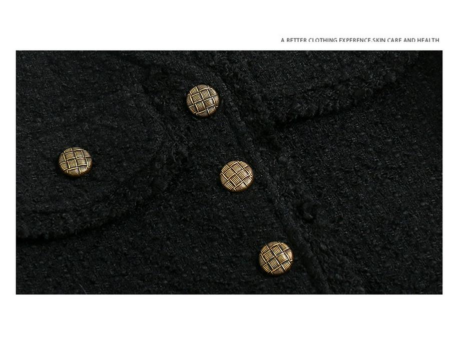 Real Shot Fashionable Women's Black Wool Xiang-Style Loose Short Jacket - Spring/Autumn Socialite Wear