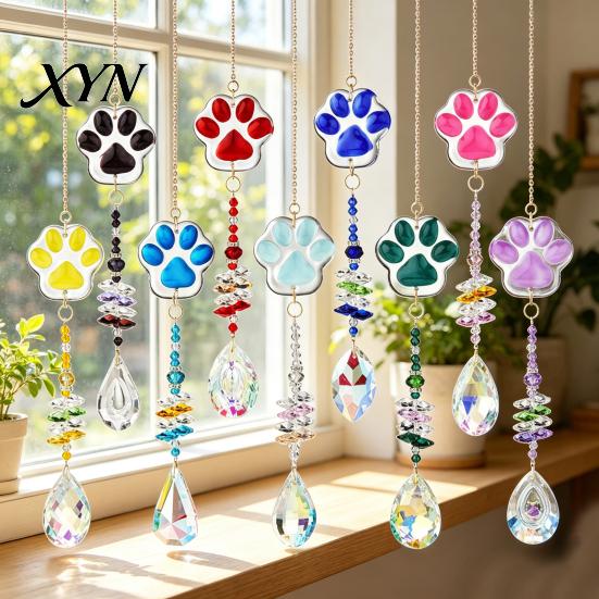 Wind Chime Pendant Crystal Cat Paw Chimes, Suncatchers for Windows Hanging, Multi-color Beaded Prism Rainbow Maker Indoor Outdoor Home Garden