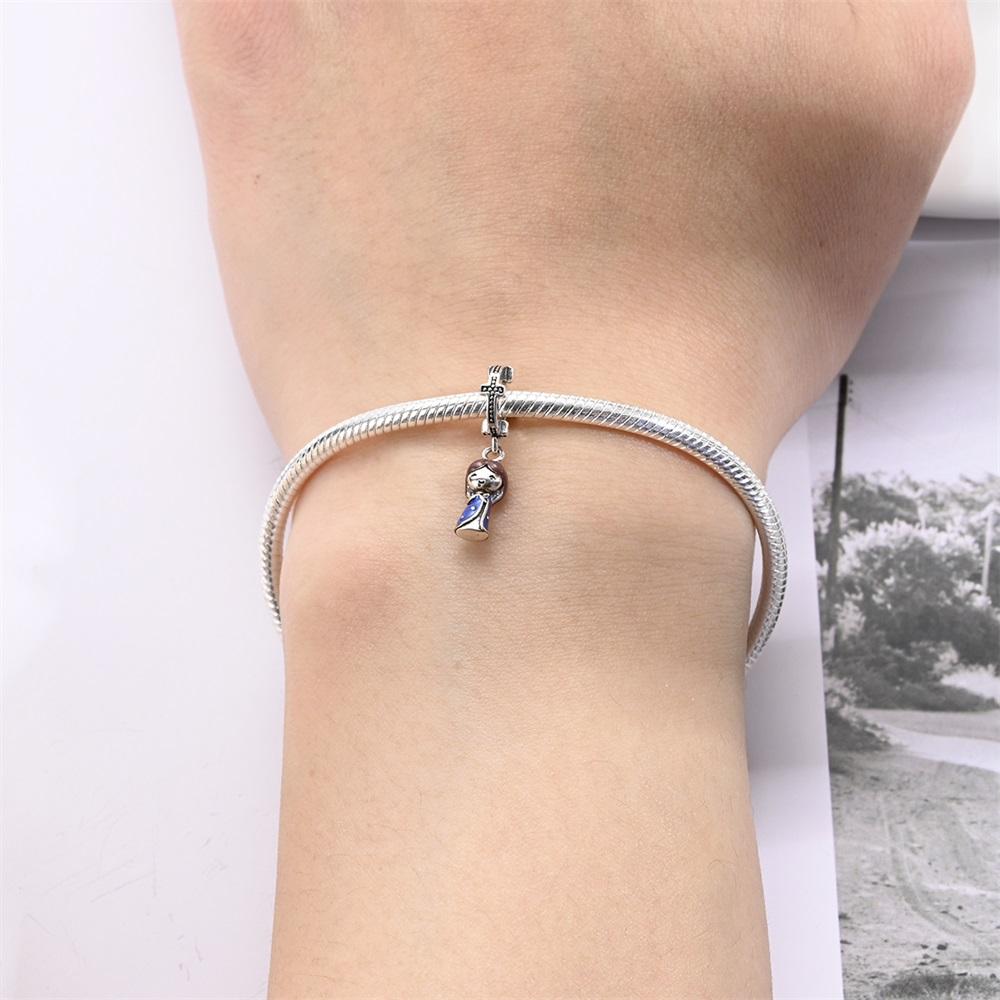 Genuine Copper Charm Luxurious Blue Virgin Mary Pendants Bead Fits Bracelets DoItYourself Women Crafting Delicate Gifts