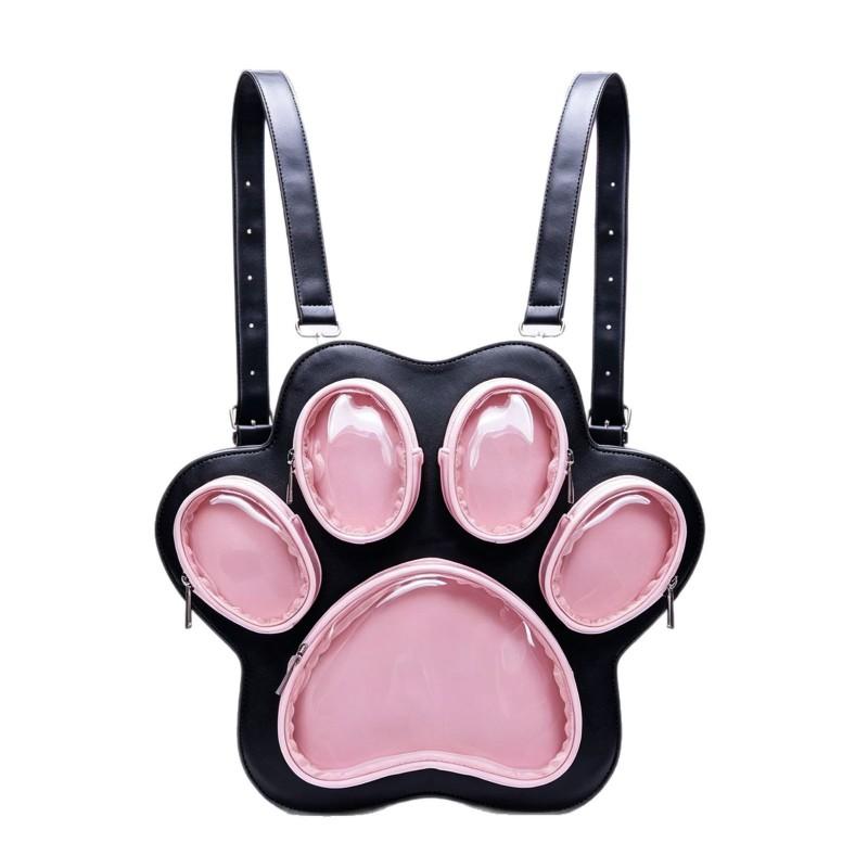 Cute Cat Paw Shape Backpack Teen Girls Daily Use Large Capacity PU School Bag Sweet Style
