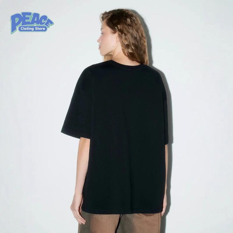 Cute Black Cat Printed T-shirt for Women Summer 100% Cotton T-shirt Fashion Trend Casua Retro Black Short Sleeved Shirt 90s Top