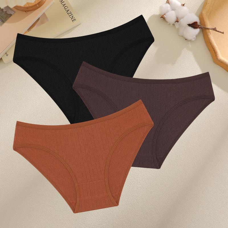 FINETOO 3PCS Women Seamless Cotton Panties Ribbed Low Rise Jacquard Underwear Elastic Comfortable Female Briefs Breathable Sexy Lingerie