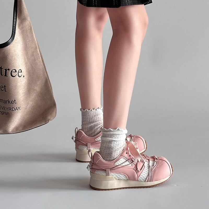Platform-soled fashion casual shoes women's spring new ugly cute big head cute lace-up versatile bread shoes