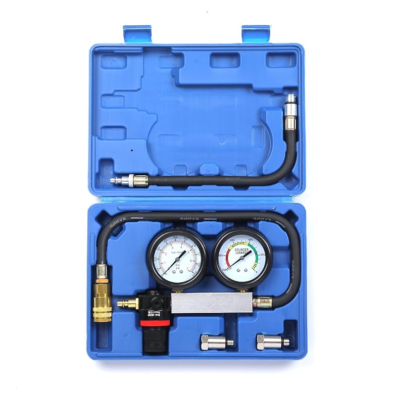 8PCS Compression Tester Kit 0-300 PSI Petrol Gas Engine Cylinder Pressure Gauge Automotive Tool For Motorcycle Car Truck (Black)