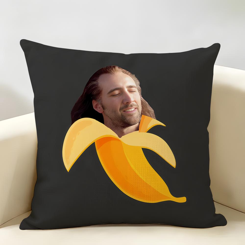 NNicolas Cage In Einem Bananen-Kissenbezug Natürliches Leinen Bio-Stoff Beidseitiger Druck Raum Sofa Dekor Kissenhülle