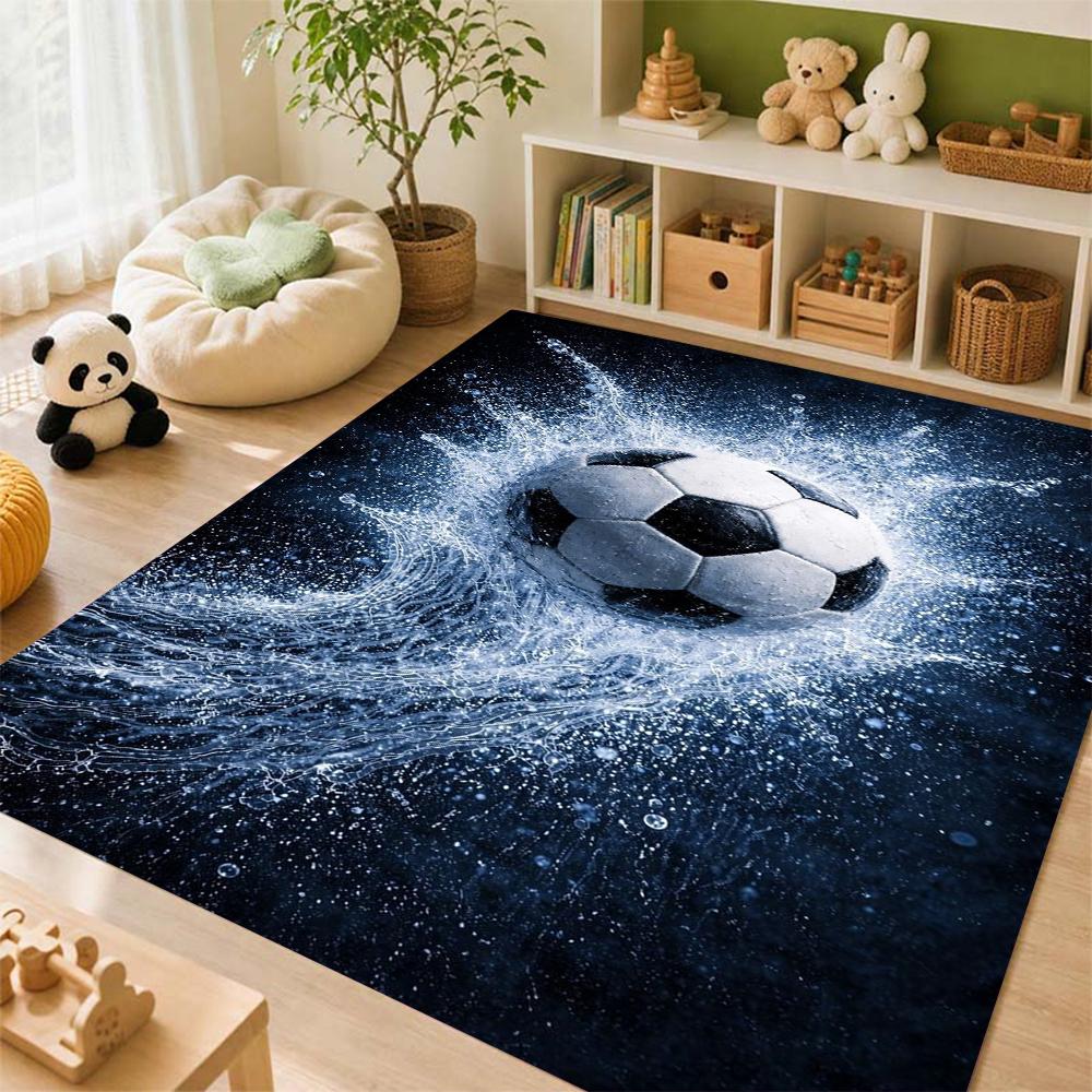 Soccer Ball Water Splash Print Theme Rug Soft Texture Nonslip Carpet For Hallway Balcony Study Home Party Decor Christmas Gift