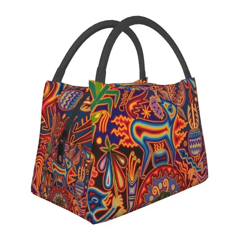 Huichol Traditional Native Thermal Insulated Lunch Bag Women Shamanic Ceremony Folk Art Portable Lunch Tote Meal Food Box