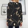 Women Plus Size Round Neck Long Sleeve Black Printed Loose Longline T Shirt With Pockets