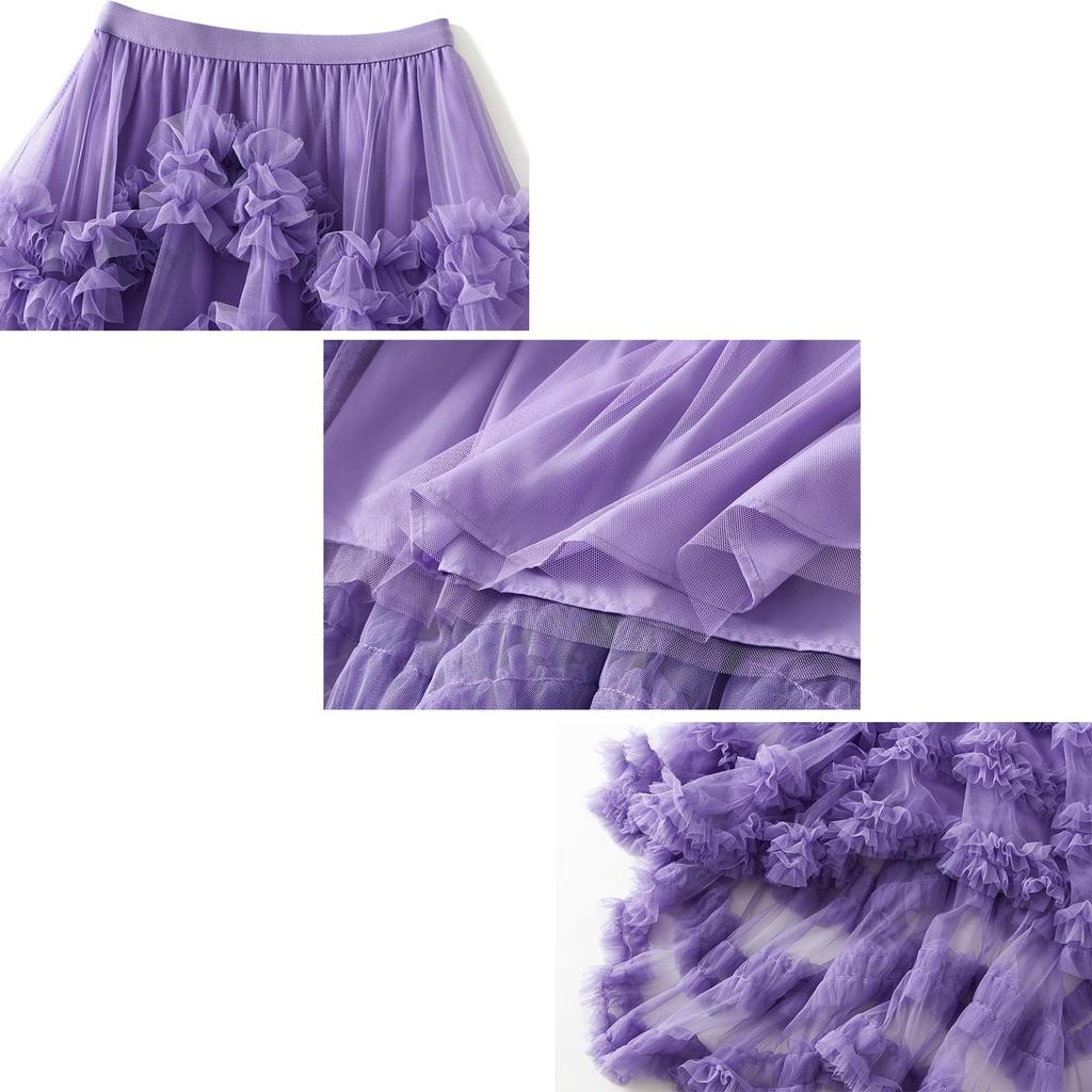 KANO SEIKA Tulle Irregular Flare Plus Elastic High Perfect for Stage and Piano Performances Women's Skirt, Long, Skirt, Lined, A-Line, Size, Waist,