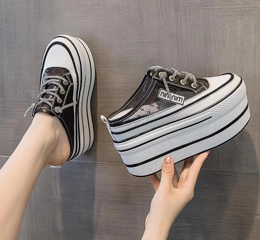 

Тапочки из натуральной кожи на платформе 10,5 см, летние женские туфли на танкетке, сандалии на высоком каблуке, женская летняя обувь 2024 г. 33 чёрный