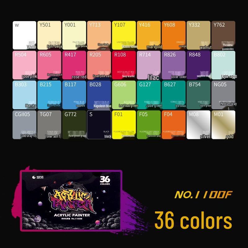 STA 1100 Fine Tip Waterproof Acrylic Marker Pen Set - 12/24 Colors for DIY Photo Album and Graffiti Painting
