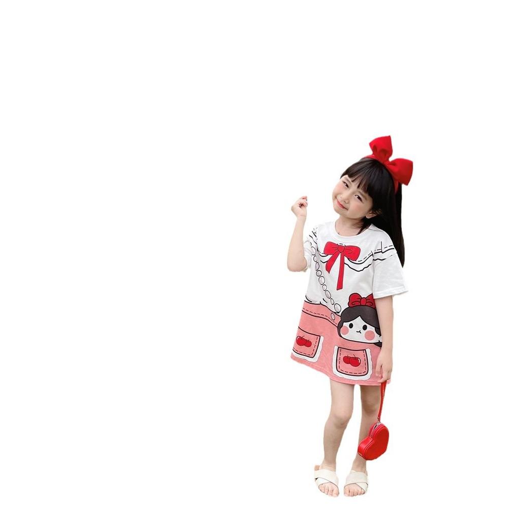 Summer Girls Cartoon Princess Dress Baby Short Sleeve T Shirt Dress Cute Printed Tutu Skirt