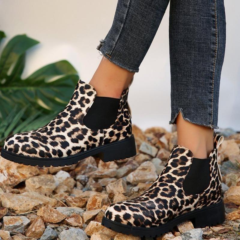 Fashion Women's Boots 2024 Autumn New Fashion Leopard Print Thick Heel Pointed Toe Versatile and Comfortable Women's Short Boots Shoes