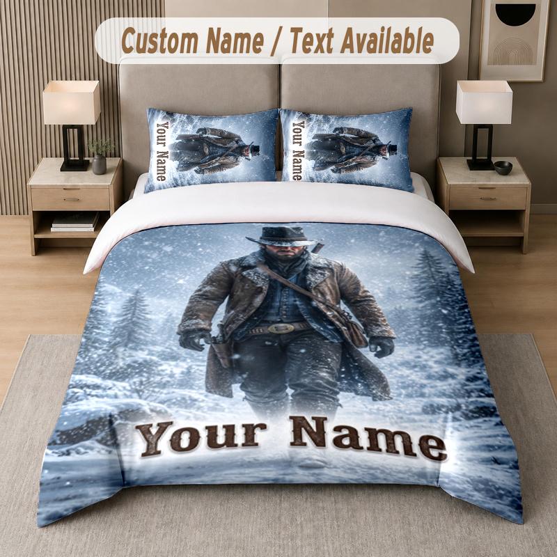 Vlastní jméno Red Dead Redemption Arthur Morgan 3dílná sada povlaků na přikrývku Personalizovaný text Ložní povlečení Povlaky na polštáře Ložnice