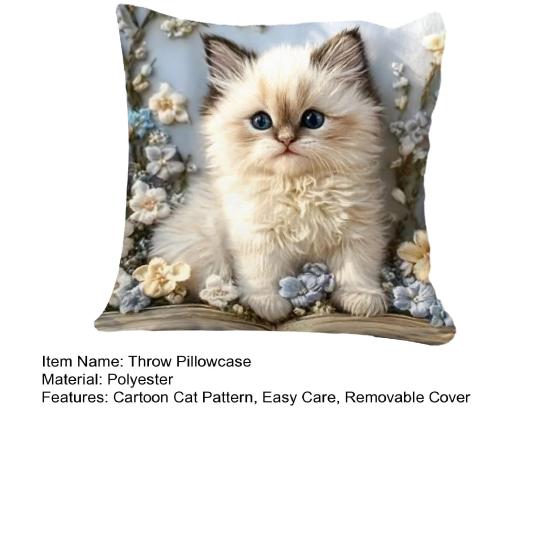 Poszewka na poduszkę 3D z nadrukiem kota, poszewka na poduszkę z ukrytym zamkiem błyskawicznym, zdejmowana, zmywalna, dekoracyjna poszewka na poduszkę