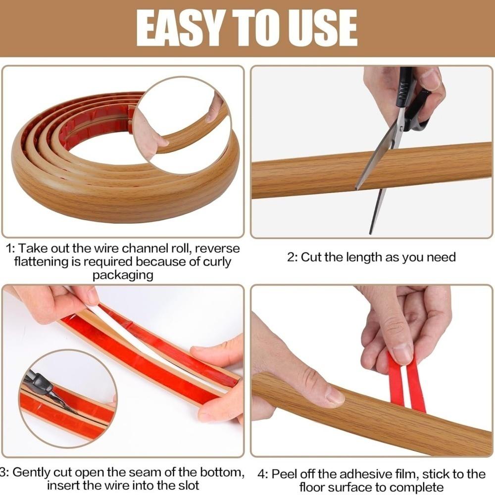 1pc 1m/2m/3meters Floor Cable Cover PVC Cord Protector Self-Adhesive Wood Grain Cable Protector Extension Electric Wire