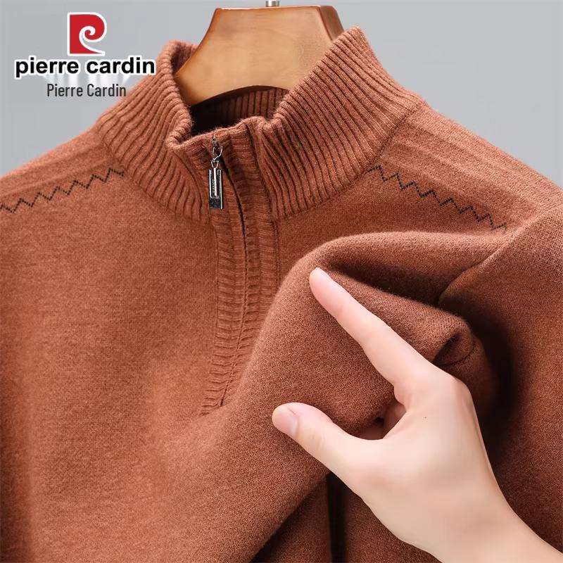 Pierre Cardin Men's Winter Thickened Half-High Collar Knit Sweater