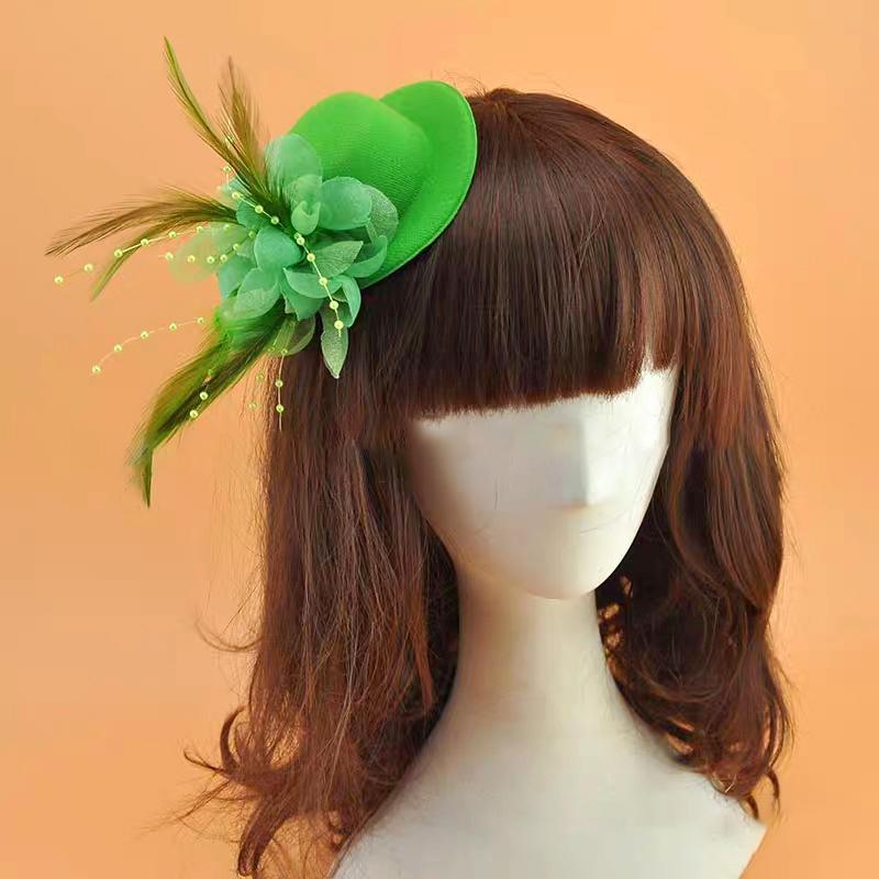 1Pc Hair Clips Hair Accessories Fascinator Hat Girl Flower Feather Children's Pearl Beaded Decor Headwear