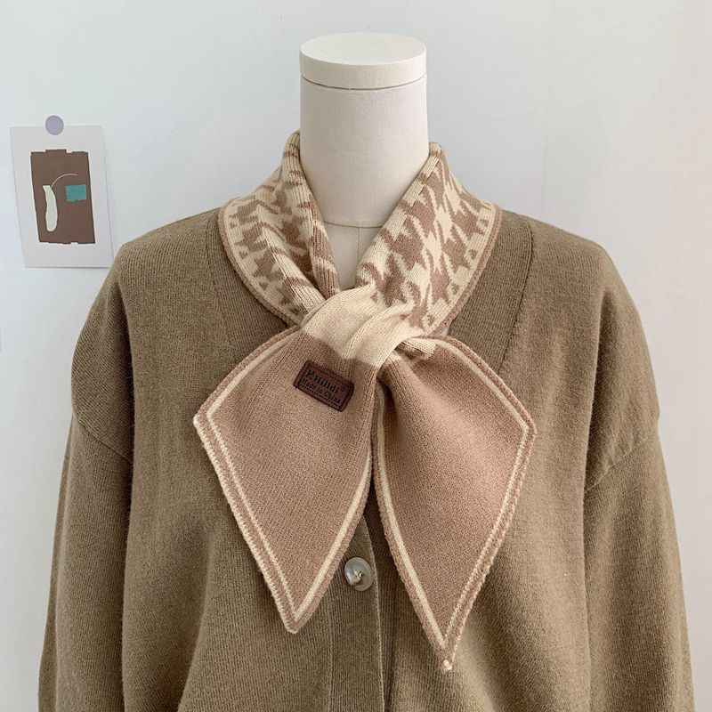 Korean Style High end White collar Houndstooth Scarf for Women in Autumn and Winter Imitation Cashmere Small Neck Scarf  Versatile  Warm and Versatile