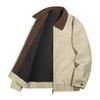 Men Lapel Collar Corduroy Splice Faux Leather Zipper Jacket