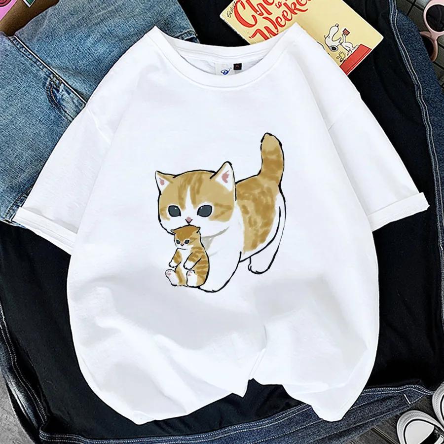 Tops Woman 2024 T Shirt Kawaii Cat Shark Print T-shirt Summer Korean Harajuku Fashion Short Sleeve Tee Funny Animal Graphic Tee