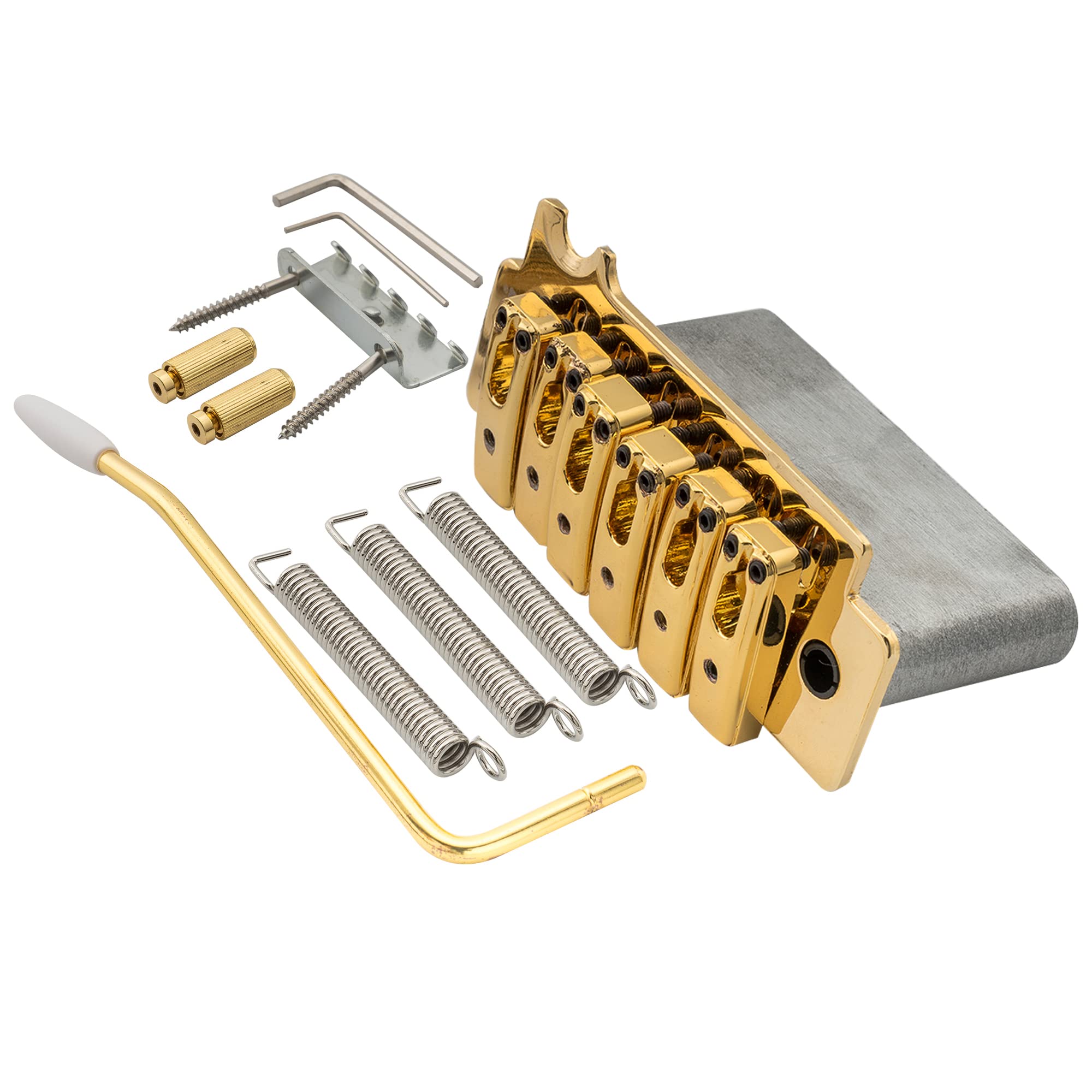 

Wilkinson 10.5mm Individual Saddle Full Block ST Guitar Tremolo Unit Bridge for Squier/Mexican Fender Strat with Pop-In Arm, 2 Pieces, Gold