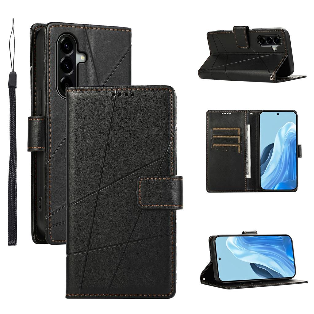 For Samsung Galaxy A57 5G Phone Case Line Imprint Leather Wallet Cover with Wrist Strap