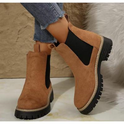 Schrubbleder Damen Innen erhöhend Kurze Stiefel Plateau Chelsea Stiefeletten Plus Fleece Wärme Knöchelstiefel Botas De Mujer