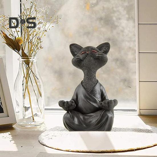 Meditation Cat Statue Sitting Kitten Resin Figurine Zen Yoga Animal Sculpture Home Office Bookshelf Desktop Decoration Ornament