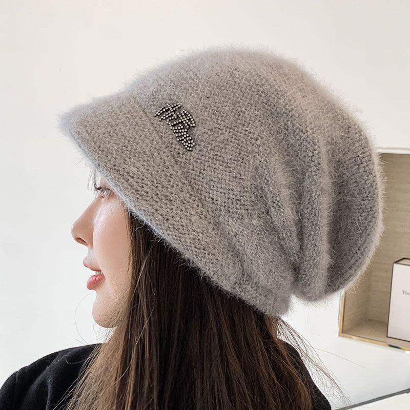 Winter new hat women's autumn and winter rabbit wool knitted hat high-grade double-layer thickened cold-proof headgear
